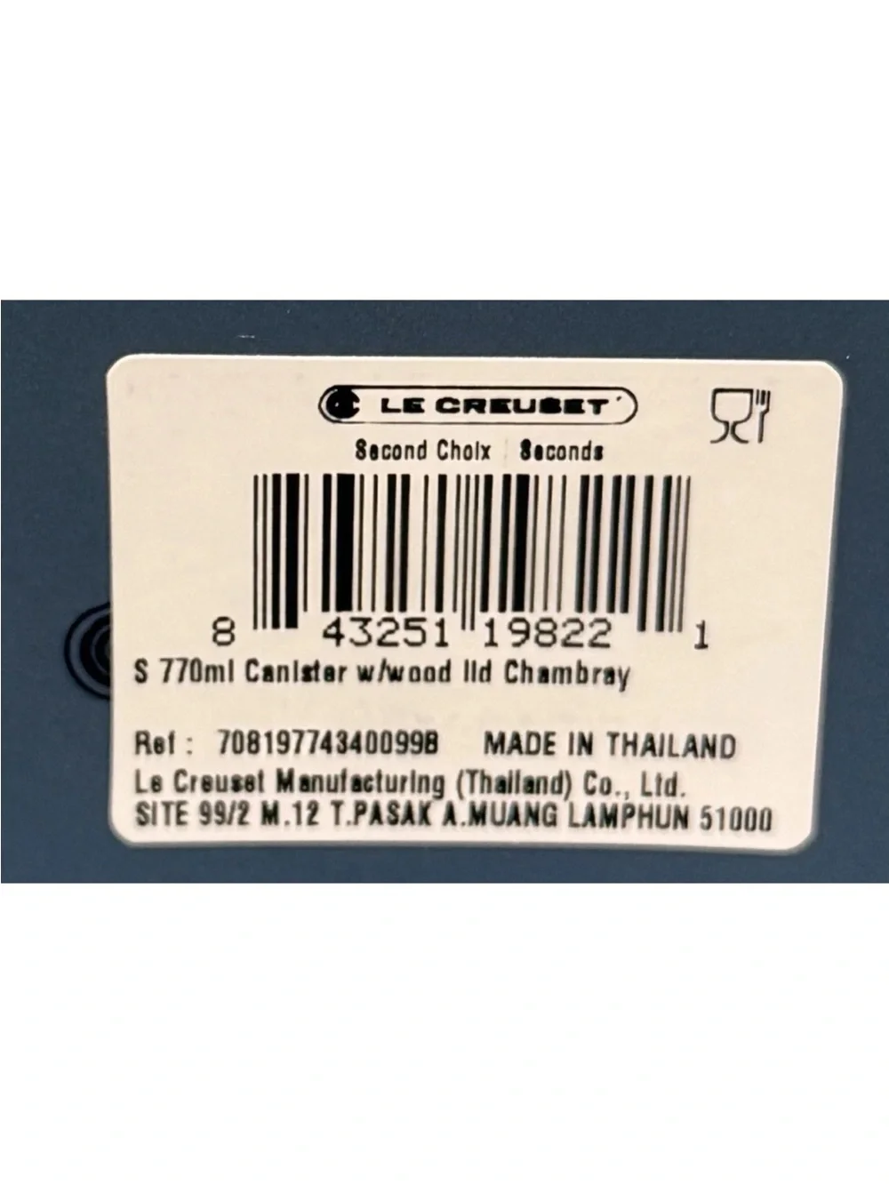 2 Le Creuset CHAMBRAY Stoneware Signature Storage Canister Wood Lid 26oz /770ml
